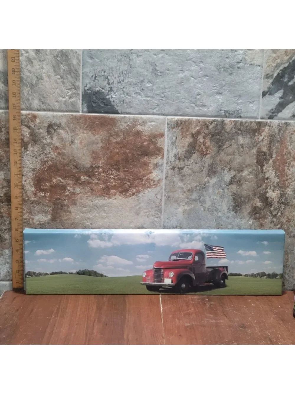 Wall Decor Hanging Picture Red Truck American Flag USA